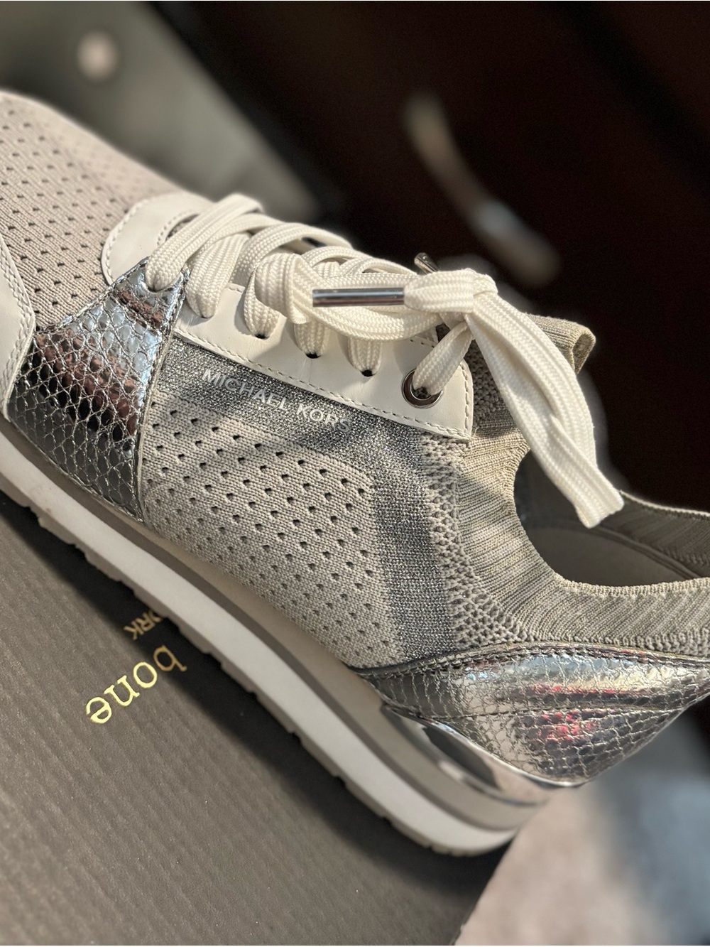 Michael Kors Silver and Light Gray Women's Sneakers - Picture 3 of 7